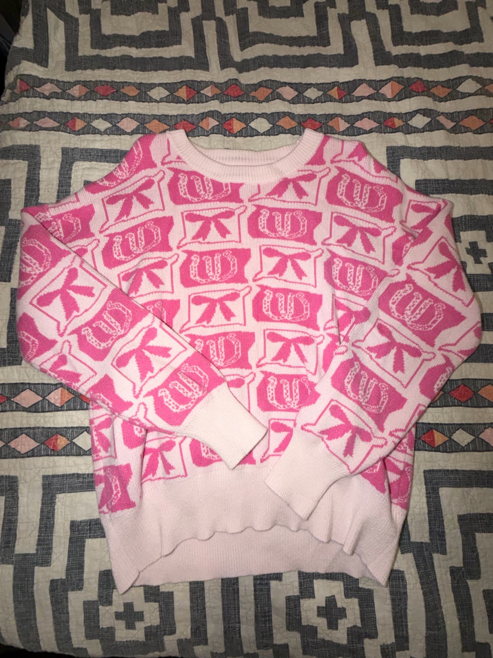 Pink Horseshoe and Bow Sweater